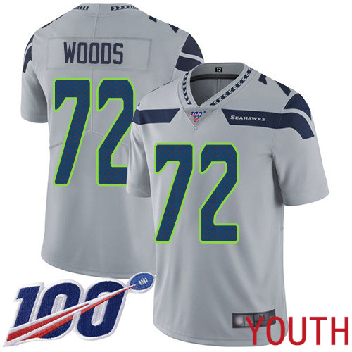 Seattle Seahawks Limited Grey Youth Al Woods Alternate Jersey NFL Football #72 100th Season Vapor Untouchable->seattle seahawks->NFL Jersey